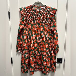 Michelle McDowell Vibrant Orange and Green Patterned Dress